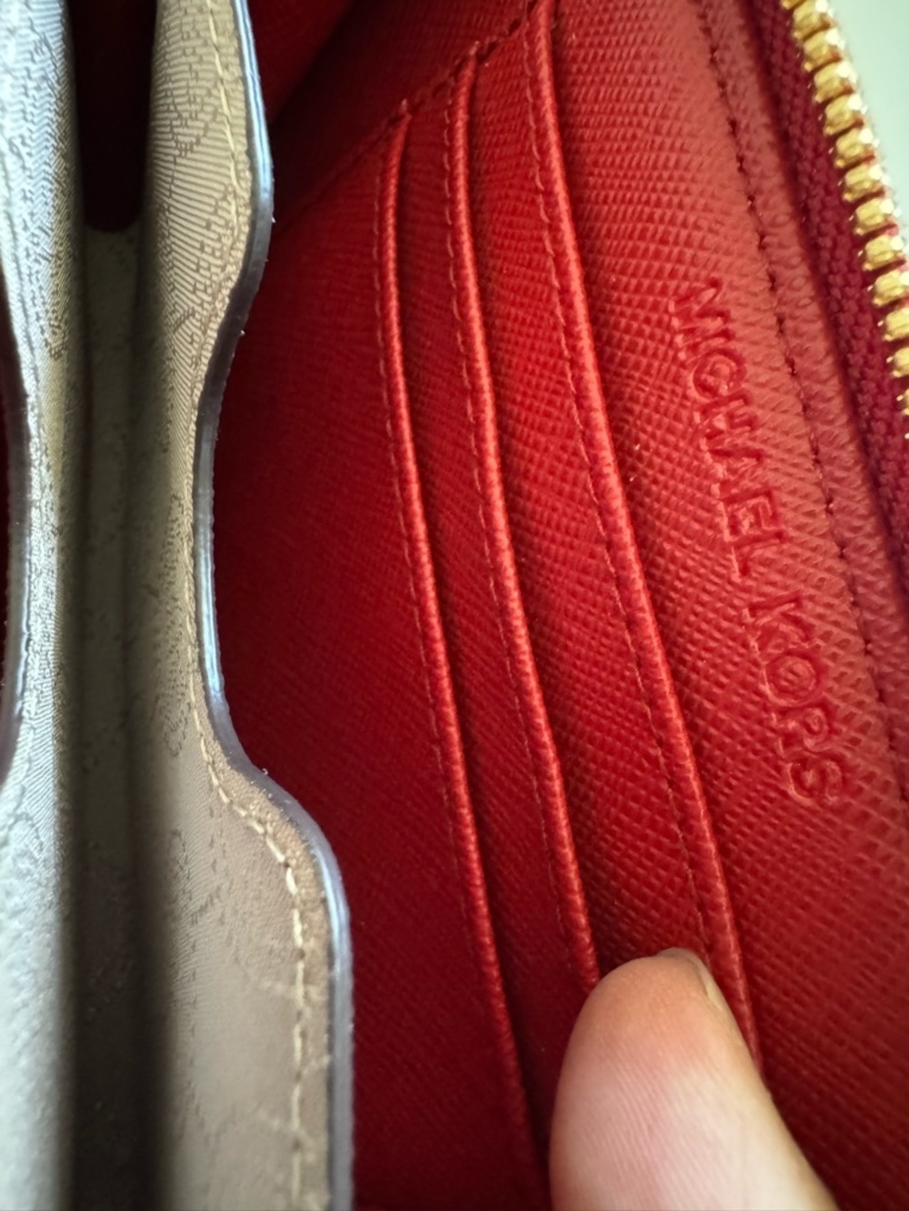Michael Kors Red Ostrich Leather Small Wallet Wristlet Zip Around - Picture 6 of 8